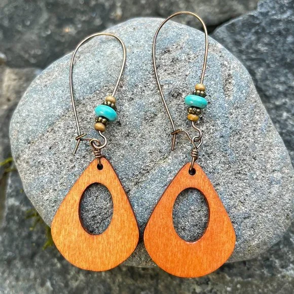 Lightweight Wood Teardrop Earrings - Picture 1 of 4